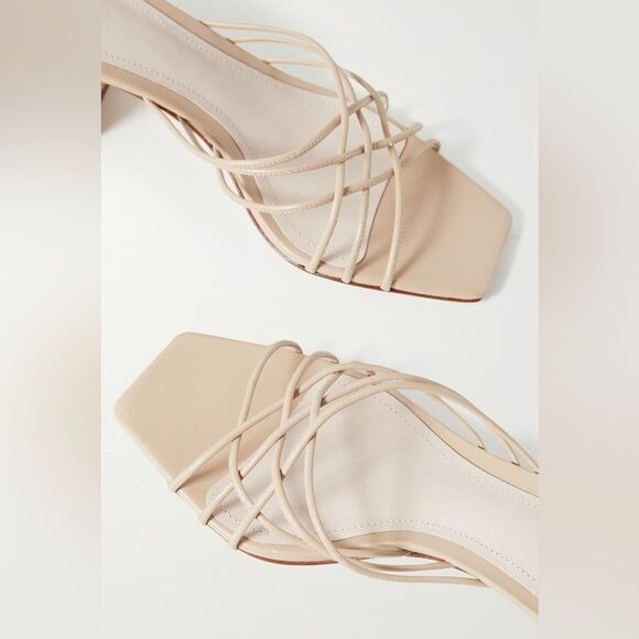 Porte & Paire Women's Leather Strappy Square Toe Sandals Cream Size 6 - Picture 9 of 9